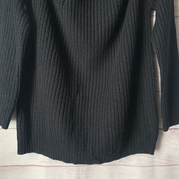 Cozy Casual Black Cold Shoulder Ribbed Knit Sweater Long Sleeves Size S/M - Picture 4 of 16